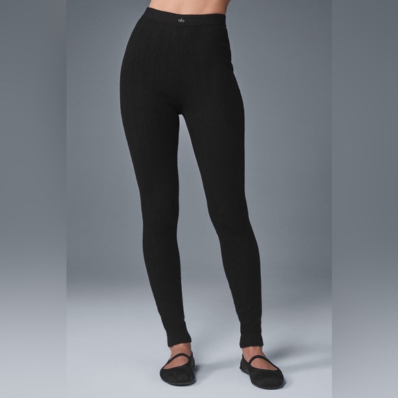 Alo Yoga Pointelle Sweater High-Waist Be Mine Black Knit Leggings